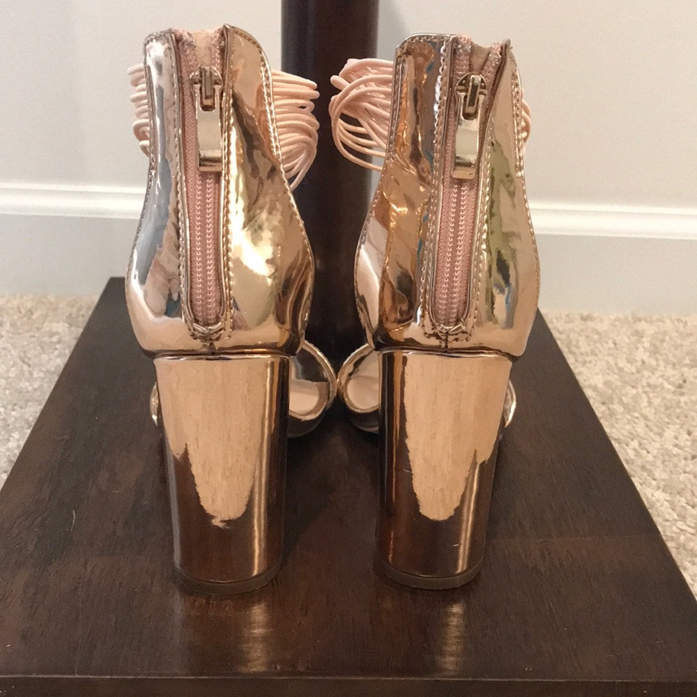 Final Price- CATHERINE MALANDRINO Metallic Rose Gold Ankle-Strap Heels - Picture 8 of 16
